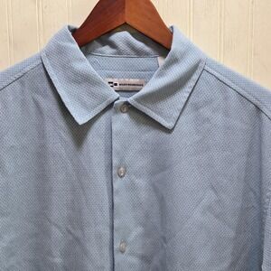 Wilke-Rodriguez Shirt Mens Medium Blue Textured Short Sleeve Button-Up Casual
